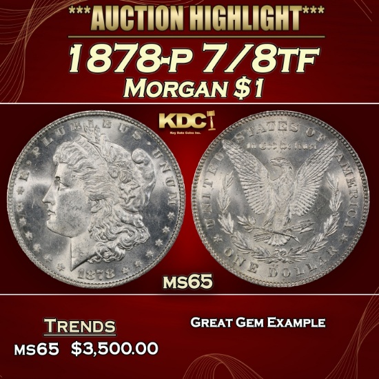 1878-p 7/8tf Morgan Dollar $1 ms65 SEGS