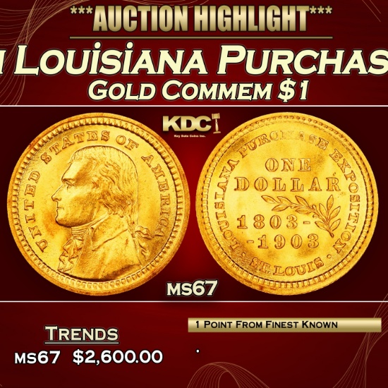 1903 Jefferson Louisiana Purchase Gold Commem Dollar Near Top Pop! 1 ms67 SEGS