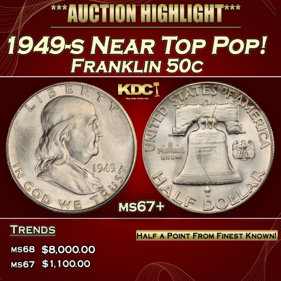 1949-s Franklin Half Dollar Near Top Pop! 50c ms67+ SEGS