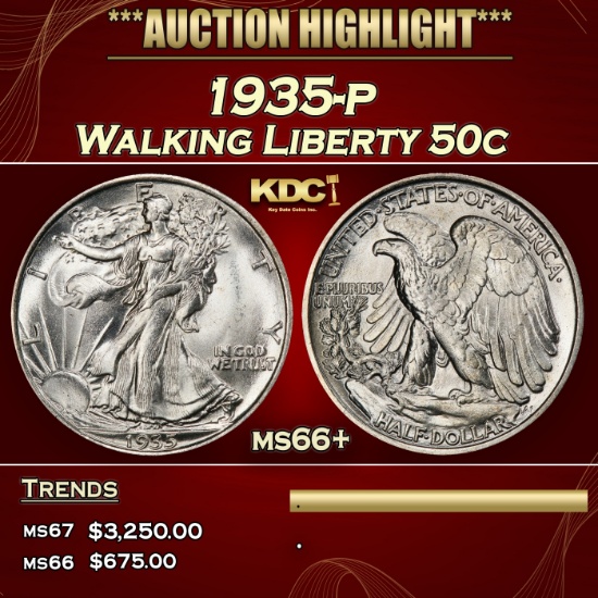 1935-p Walking Liberty Half Dollar 50c ms66+ SEGS