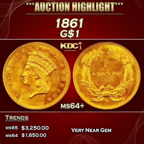 1861 Gold Dollar $1 ms64+ SEGS
