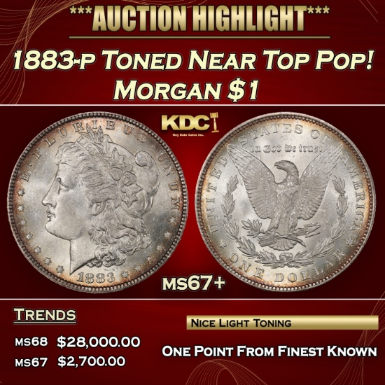 1883-p Morgan Dollar Toned Near Top Pop! $1 ms67+ SEGS