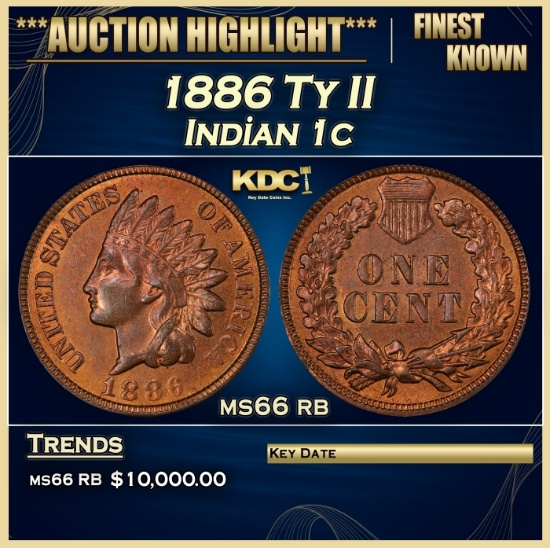 1886 Ty II Indian Cent 1c ms66 rb SEGS