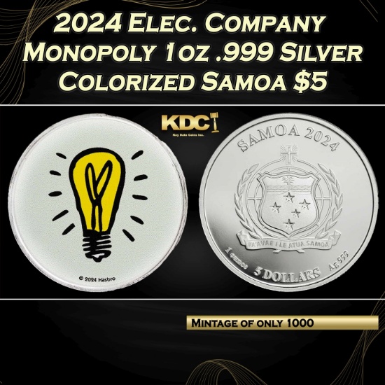 2024 Eletric Company Monopoly 1oz .999 Silver Round Colorized Samoa Round