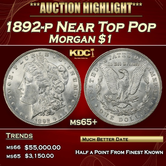 1892-p Morgan Dollar Near Top Pop $1 ms65+ SEGS