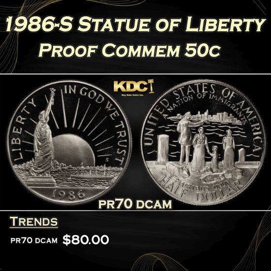 1986-S Statue of Liberty Proof Modern Commem Half Dollar 50c pr70 dcam SEGS