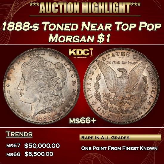 1888-s Morgan Dollar Toned Near Top Pop $1 ms66+ SEGS