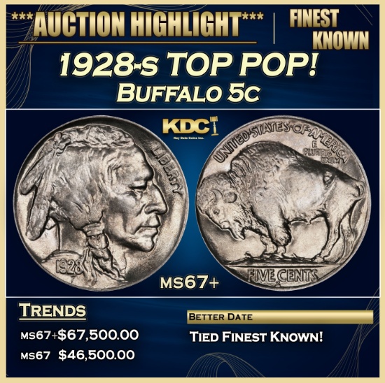 1928-s Buffalo Nickel TOP POP! 5c ms67+ SEGS