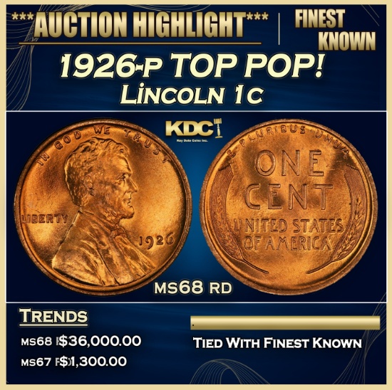 1926-p Lincoln Cent TOP POP! 1c ms68 rd SEGS