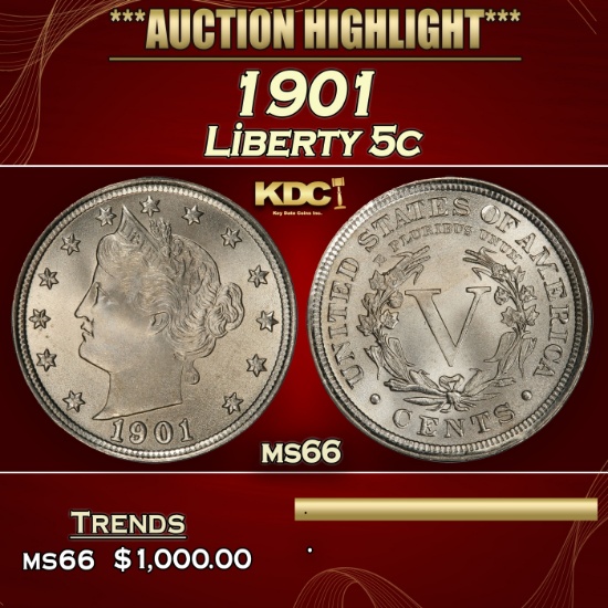 1901 Liberty Nickel 5c ms66 SEGS