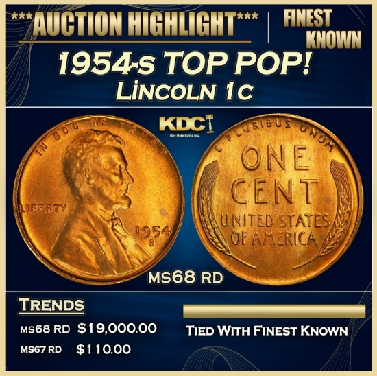 1954-s Lincoln Cent TOP POP! 1c ms68 rd SEGS