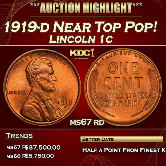 1919-d Lincoln Cent Near Top Pop! 1c ms67 rd SEGS