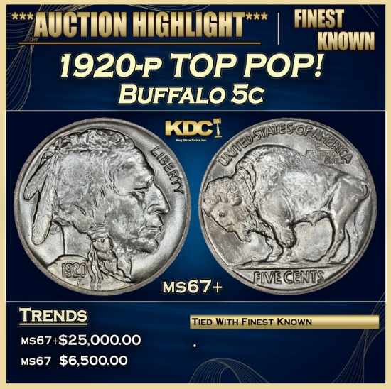 1920-p Buffalo Nickel TOP POP! 5c ms67+ SEGS
