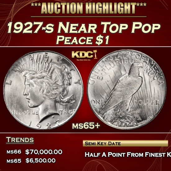 1927-s Peace Dollar Near Top Pop $1 ms65+ SEGS