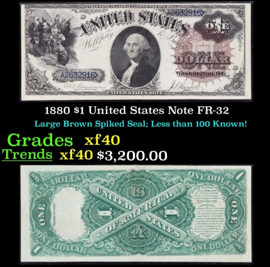 1880 $1 United States Note Grades xf FR-32