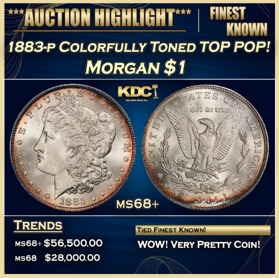 1883-p Morgan Dollar Colorfully Toned TOP POP! $1 ms68+ SEGS