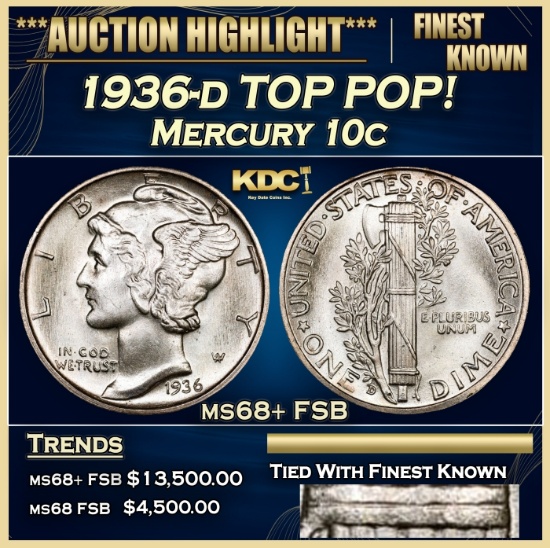 1936-d Mercury Dime TOP POP! 10c ms68+ FSB SEGS