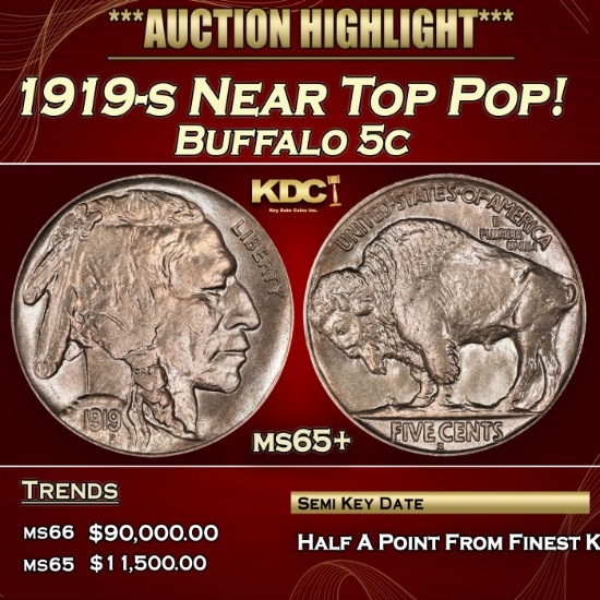 1919-s Buffalo Nickel Near Top Pop! 5c ms65+ SEGS