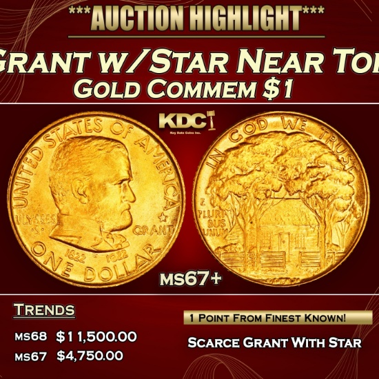 1922 Grant w/Star Gold Commem Dollar Near Top Pop! 1 ms67+ SEGS