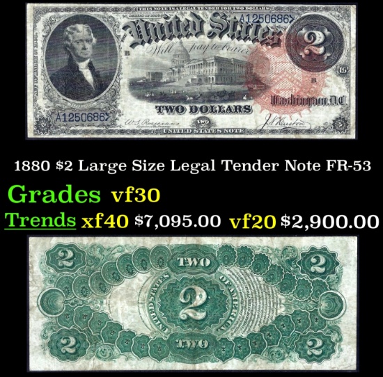 1880 $2 Large Size Legal Tender Note Grades vf++ FR-53