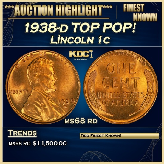 1938-d Lincoln Cent TOP POP! 1c ms68 rd SEGS