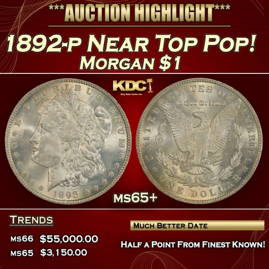 1892-p Morgan Dollar Near Top Pop! $1 ms65+ SEGS