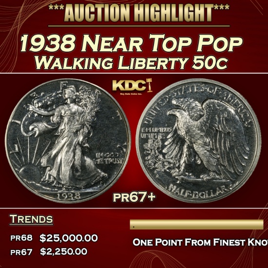 1938 Proof Walking Liberty Half Dollar Near Top Pop 50c pr67+ SEGS