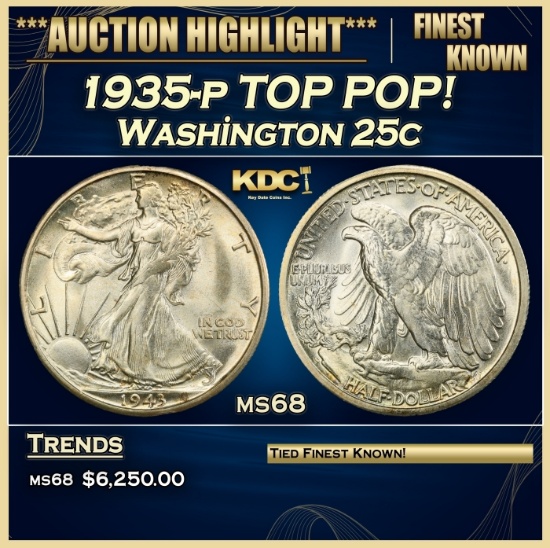 1935-p Washington Quarter TOP POP! 25c ms68 SEGS