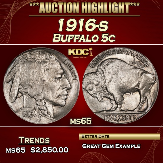 1916-s Buffalo Nickel 5c ms65 SEGS