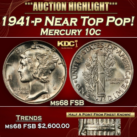 1941-p Mercury Dime Near Top Pop! 10c ms68 FSB SEGS