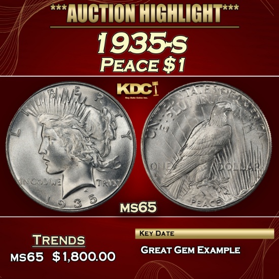 1935-s Peace Dollar $1 ms65 SEGS