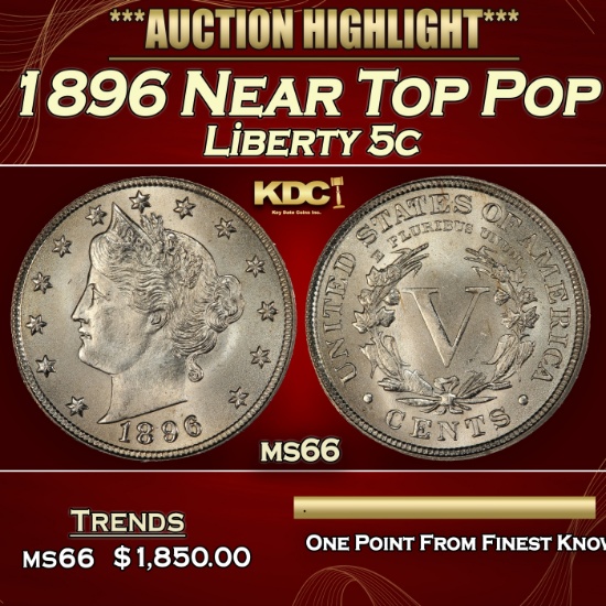 1896 Liberty Nickel Near Top Pop 5c ms66 SEGS