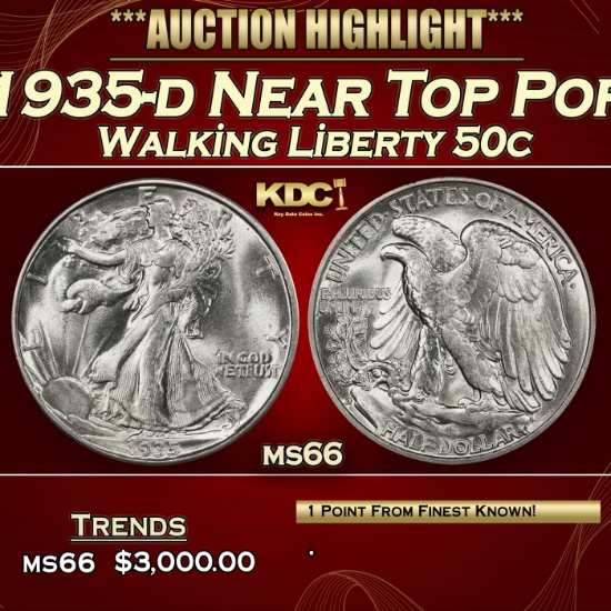 1935-d Walking Liberty Half Dollar Near Top Pop 50c ms66 SEGS