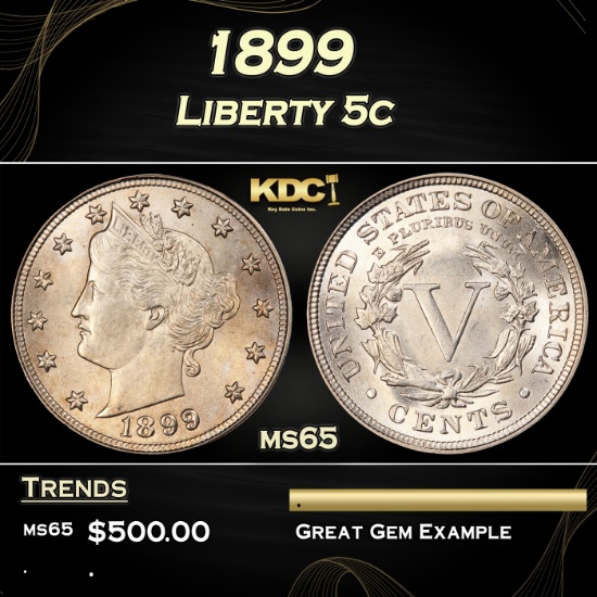 1899 Liberty Nickel 5c Grades ms65