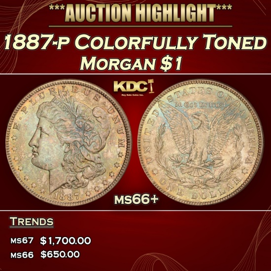1887-p Morgan Dollar Colorfully Toned $1 ms66+ SEGS
