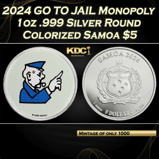 2024 GO TO JAIL Monopoly 1oz .999 Silver Round Colorized Samoa Round