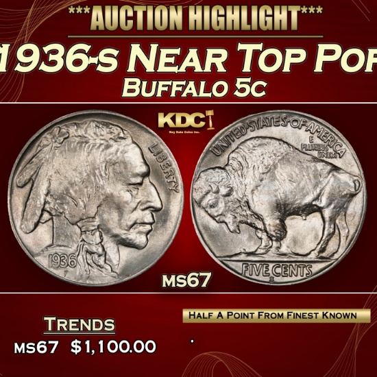 1936-s Buffalo Nickel Near Top Pop 5c ms67 SEGS