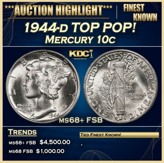 1944-d Mercury Dime TOP POP! 10c ms68+ FSB SEGS