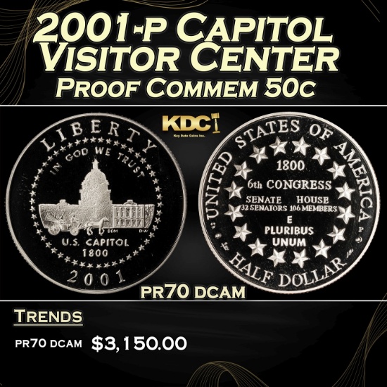 2001-p Capitol Visitor Center Proof Modern Commem Half Dollar 50c pr70 dcam SEGS