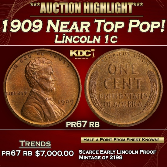 1909 Proof Lincoln Cent Near Top Pop! 1c pr67 rb SEGS