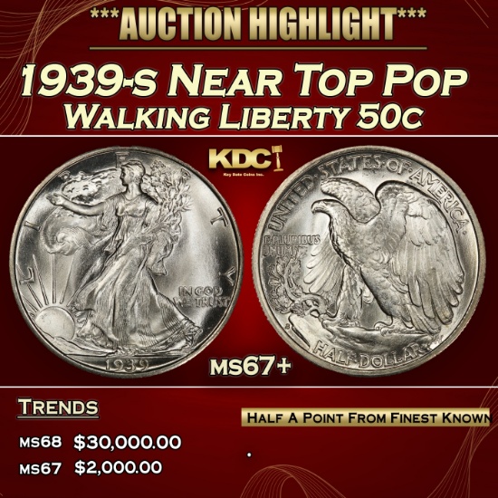 1939-s Walking Liberty Half Dollar Near Top Pop 50c ms67+ SEGS