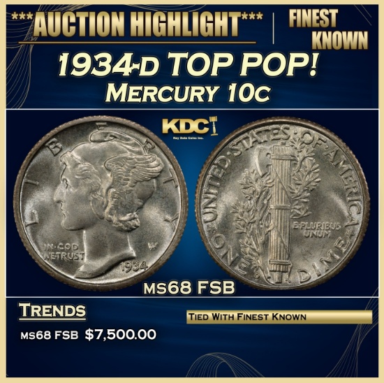 1934-d Mercury Dime TOP POP! 10c ms68 FSB SEGS