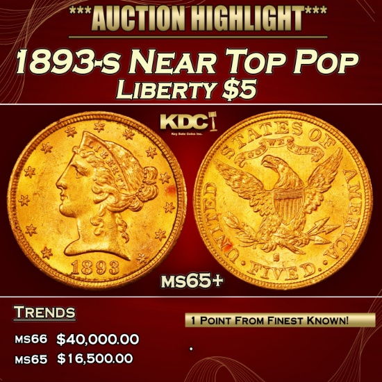 1893-s Gold Liberty Half Eagle Near Top Pop $5 ms65+ SEGS