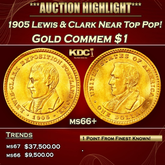 1905 Lewis & Clark Gold Commem Dollar Near Top Pop! 1 ms66+ SEGS