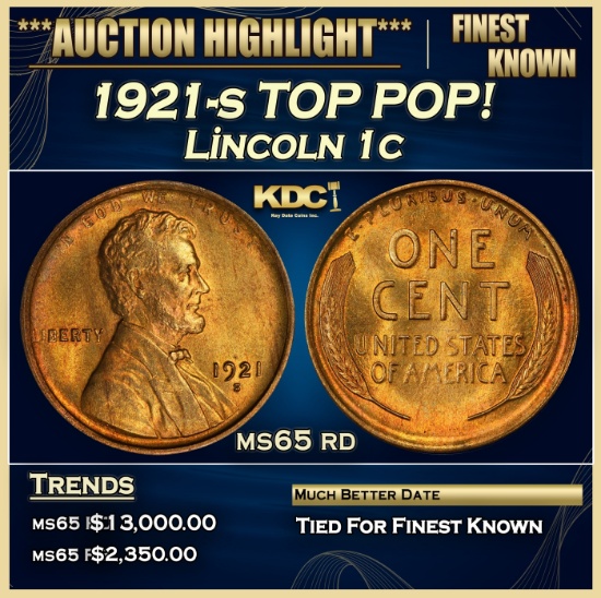 1921-s Lincoln Cent TOP POP! 1c ms65 rd SEGS