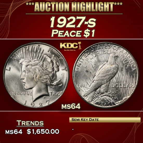 1927-s Peace Dollar $1 ms64 SEGS