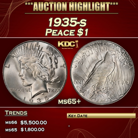 1935-s Peace Dollar $1 ms65+ SEGS