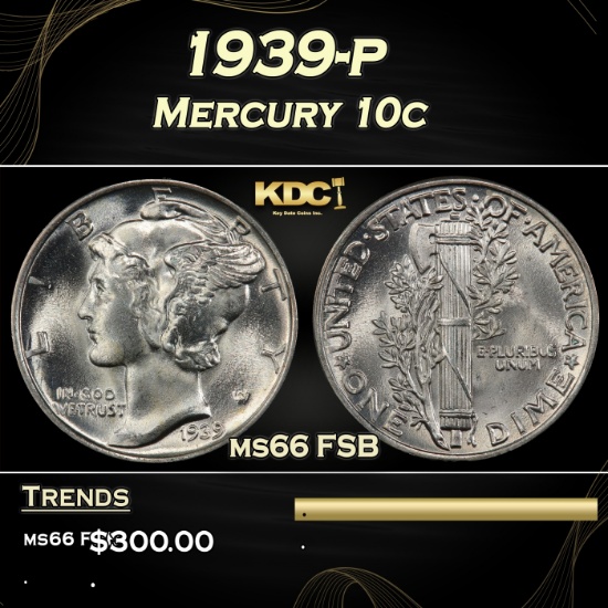 1939-p Mercury Dime 10c ms66 FSB SEGS