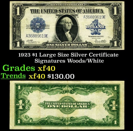 1923 $1 large size Silver Certificate Grades xf Signatures Woods/White
