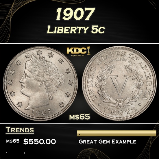 1907 Liberty Nickel 5c Grades ms65